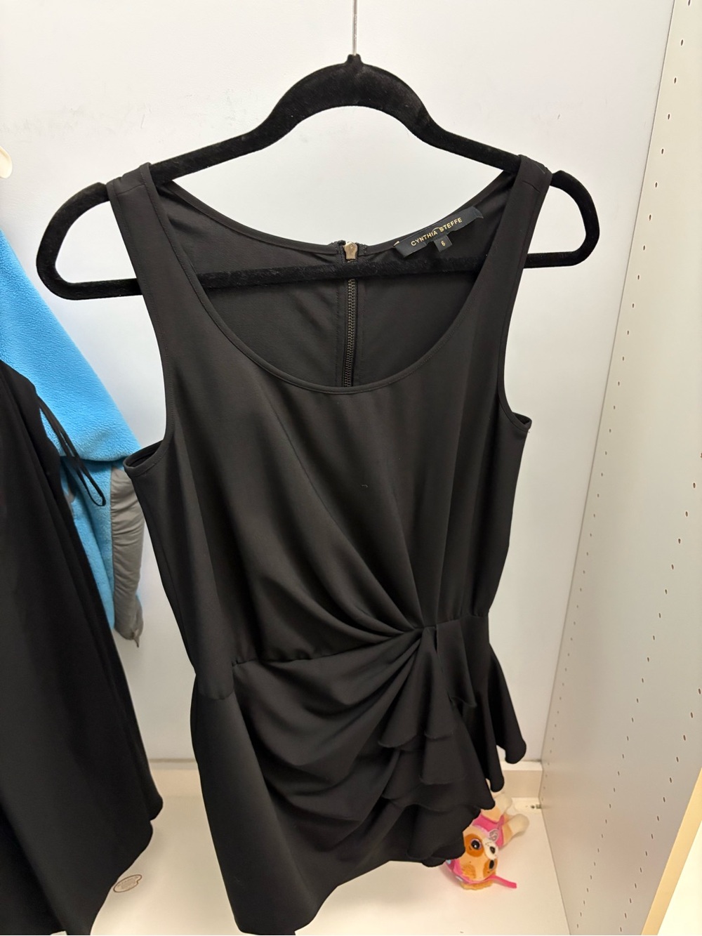 Cynthia Steffe Black Sleeveless Mini Dress with Twist Ruffle